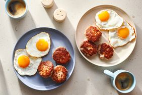 Simple Homemade Breakfast Sausage Patties on plate with eggs