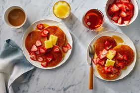 almond flour pancakes served with fresh strawberries