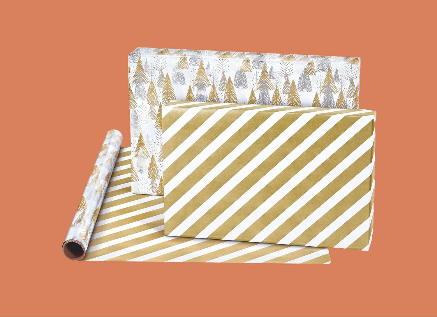 gold wrapping paper on an orange background