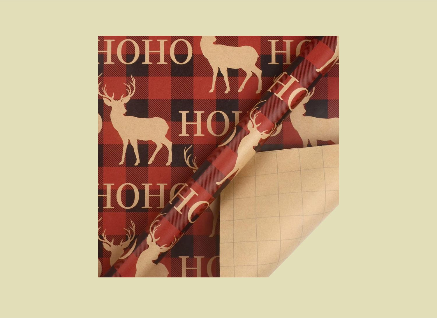 Ho Ho Ho red wrapping paper on a pale green background