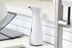 white automatic soap dispenser kitchen sink
