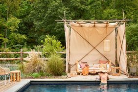 bamboo pop-up pool cabana with daybed