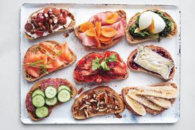 variety of toppings on toasts