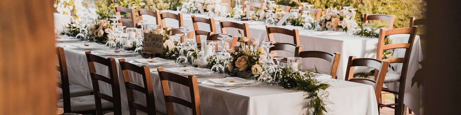 wedding ceremonies banner - outdoor banquet tables