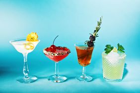 4 cocktails showing selection of cocktail garnishes
