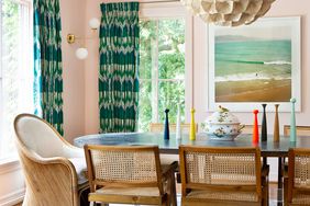 houston dining room with wicker chairs and peach walls