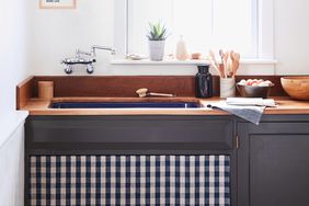 kitchen sink with decorative diy sink skirt