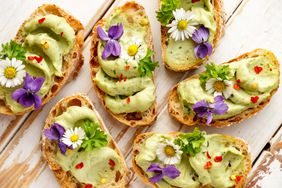 Edible Flower Canapes with avocado paste