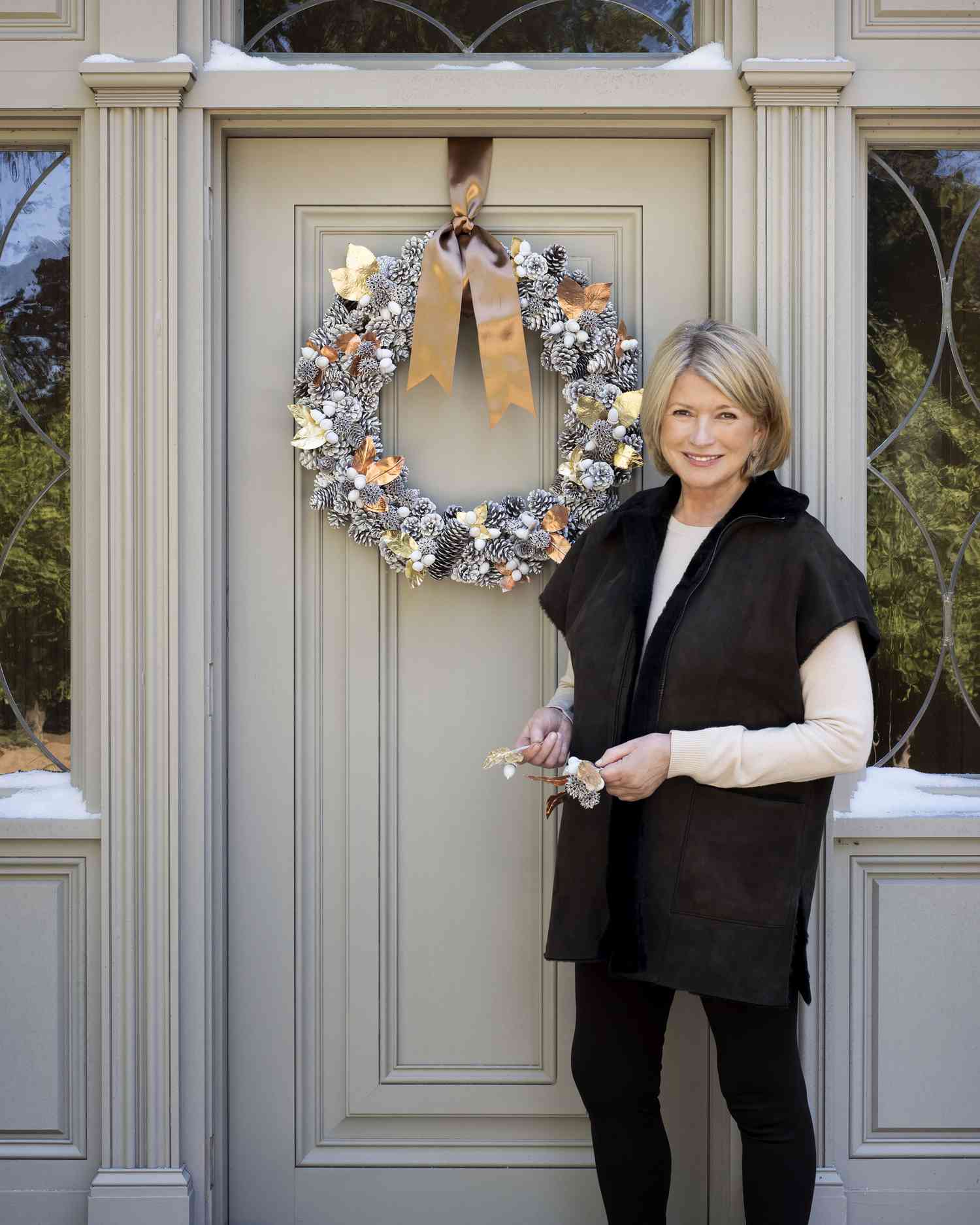 Martha Stewart with handmade wreath