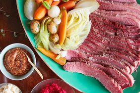 quick brined corned beef and vegetables platter
