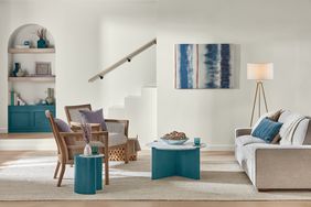 Living room with blue accets