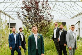 rose chris wedding groomsmen in greenhouse