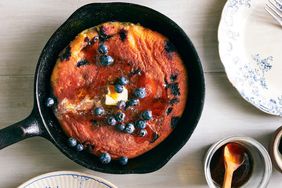 skillet pancake for two topped with blueberries