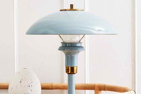 spray painted lamp in light blue