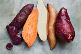 purple, orange, and white sweet potatoes