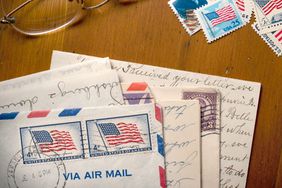 vintaged stamped letter on table