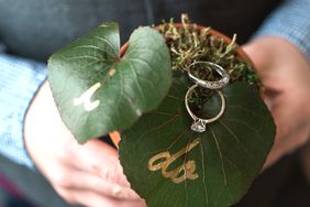 wedding rings on leafing plant