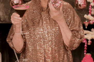 Martha Stewart holding an espress martini